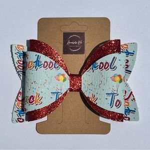 Boutique Custom Made Faux Leather Back to School with Red Glitter Hair Bow